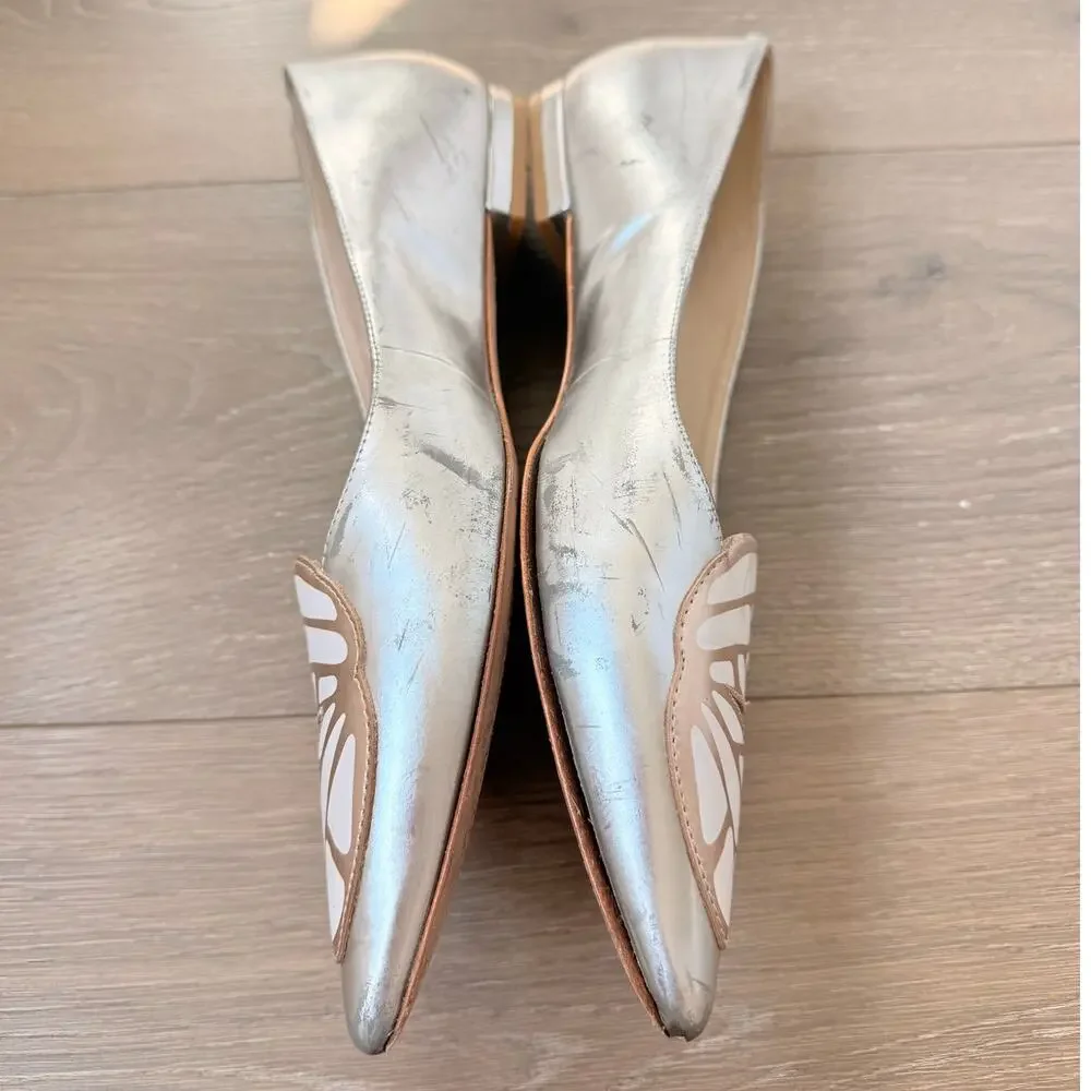 Sophia Webster Butterfly Flats Patent Leather Silver Point Toe Size 39 Whimsical